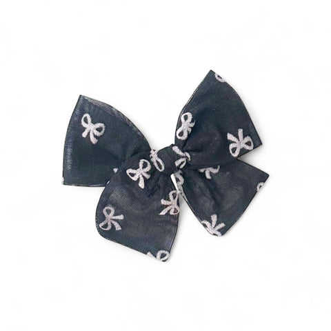 Black Mesh Bow Print Pinwheel Bow