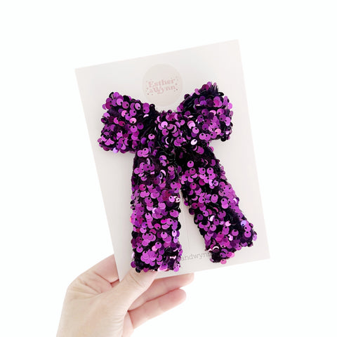 Plum Sequin Velvet Longtail Bow
