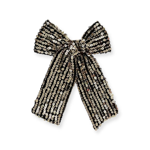 Black & Gold Sequin Longtail Bow