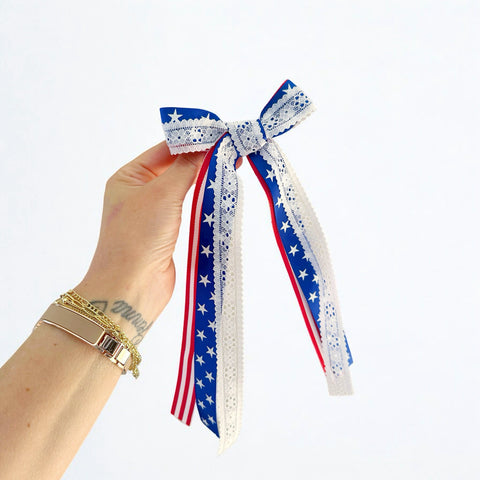 Stars, Stripes and Lace Ribbon Bow