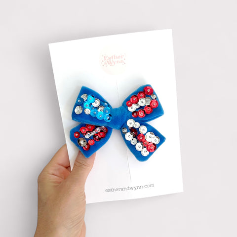 Red White & Blue Velvet Sequin Bow