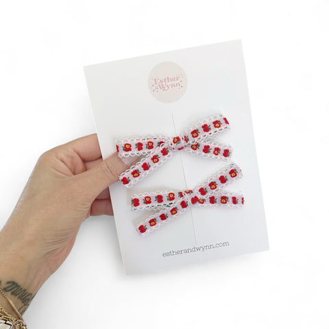Apple Ribbon Pigtail Set