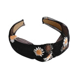 Black Tulle Embroidered Daisy Top Knot Headband