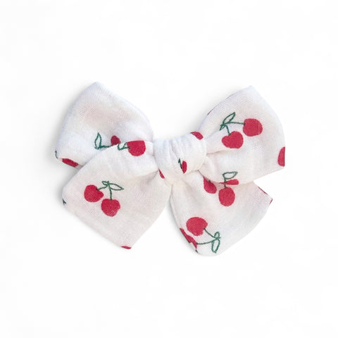 White Cherry Gauze Pinwheel Bow
