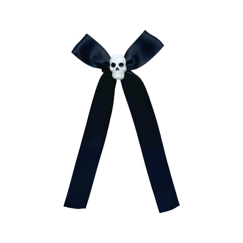 Black Longtail Satin Skull Bow