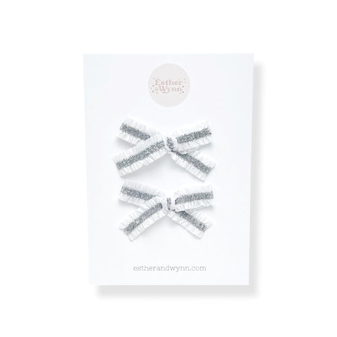 Silver Glitter Ruffle Pigtail Set
