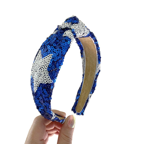 Blue & White Sequin Star Knot Headband