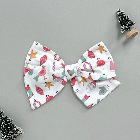 Christmas Ornament Pinwheel Fabric Bow