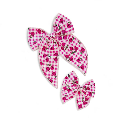 Pink Cherry Gingham Fable Bow