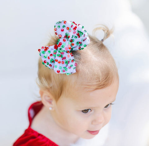 Christmas Sequin Velvet Pinwheel Bow