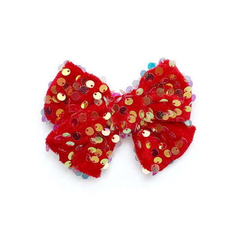 Red & Gold Sequin Velvet Pinwheel Bow