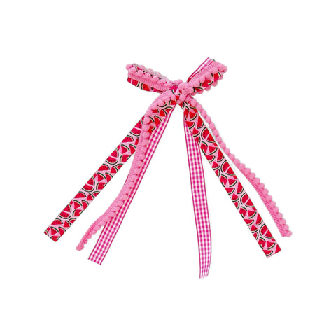 Watermelon Gingham Pom Pom Ribbon Bow