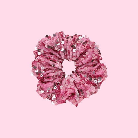 Pink Sequin Velvet Scrunchie