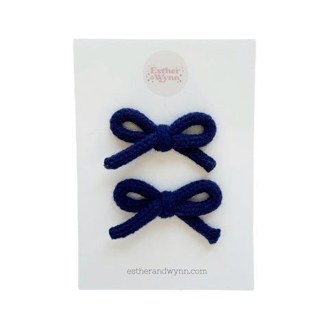 Navy Blue Knit Pigtail Bow Set