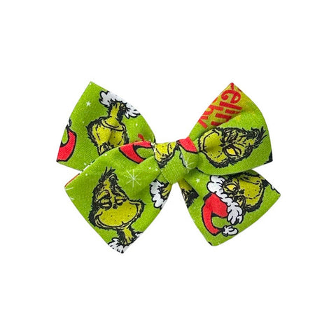 Green Grinch Print Pinwheel Bow