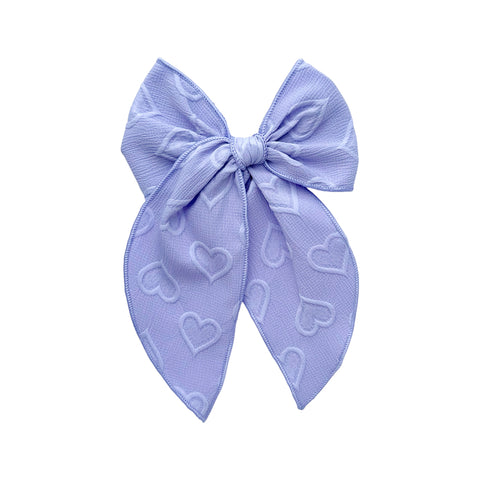 Purple Embossed Heart Large Fable Bow