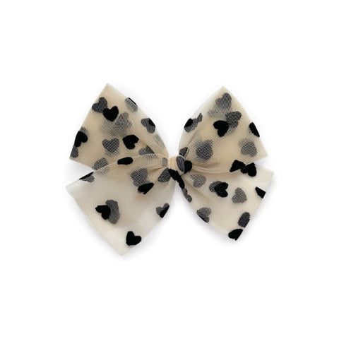 Nude & Black Flocked Heart Bow