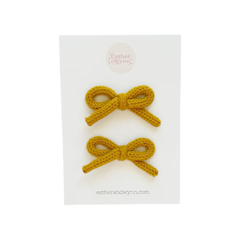 Mustard Knit Pigtail Bow Set