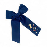 Back to School Navy Longtail Bow