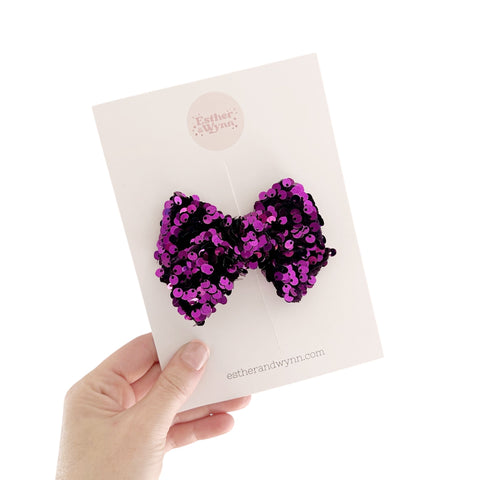 Plum Sequin Velvet Pinwheel Bow