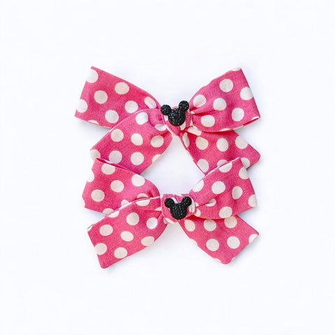Pink Polka Dot Mouse Pigtail Set