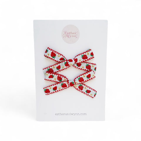 Red Strawberry Moonstitch Pigtail Bow Set