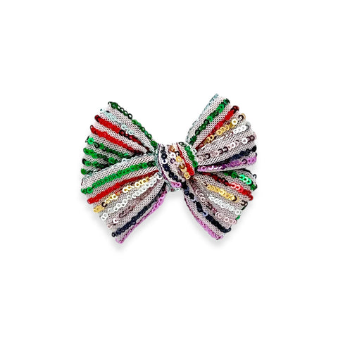 Rainbow Sequin Stripe Pinwheel Bow