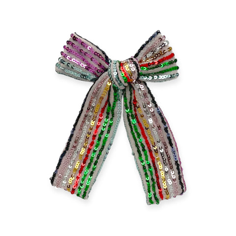 Rainbow Sequin Longtail Bow