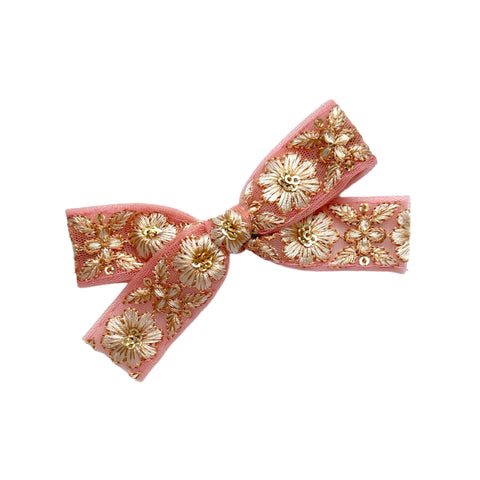 Pink Embroidered Sequin Ribbon Bow