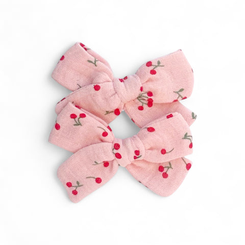 Pink Cherry Gauze Pigtail Bow Set