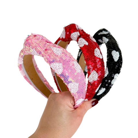 Sequin Heart Top Knot Headband