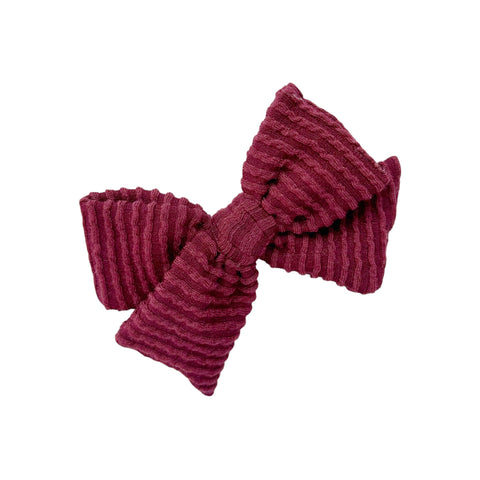 Burgundy waved rib knit pinwheel bow