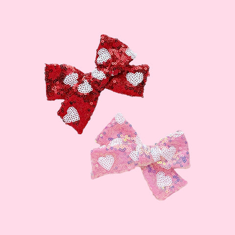 Red or Pink Sequin Heart Bow