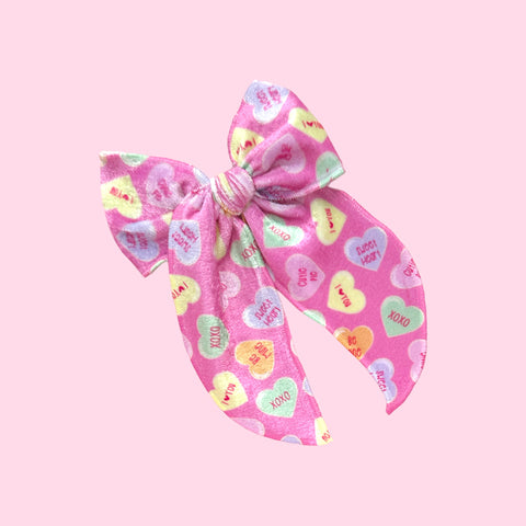 Large Pastel Candy Heart Velvet Fable Bow