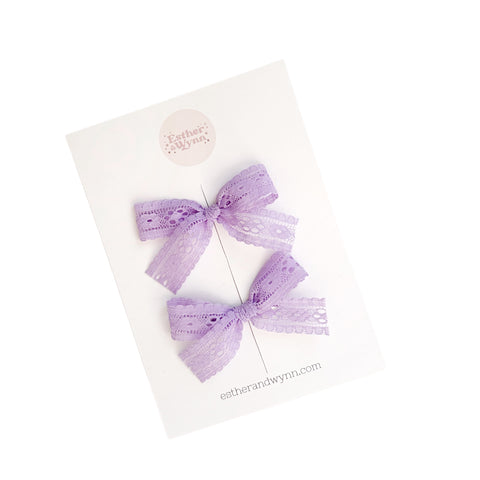 Purple Lace Pigtail Bow Set