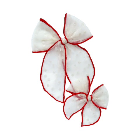 Ivory & Red Tulle Dot Fable Bow