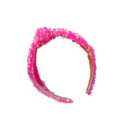 Bright Pink Velvet Sequin Knot Headband