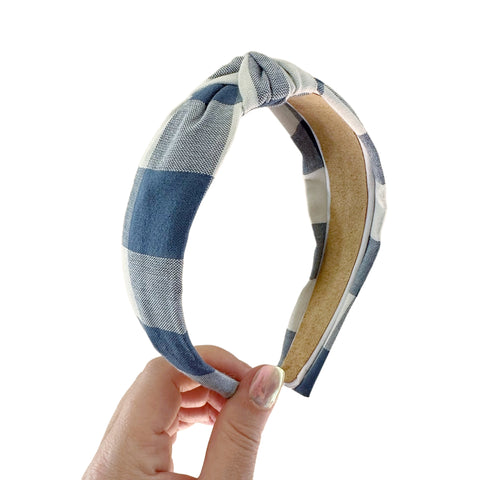 Blue Gingham Knot Headband