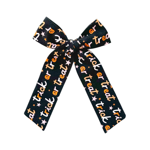 Black Trick or Treat Print Longtail Bow