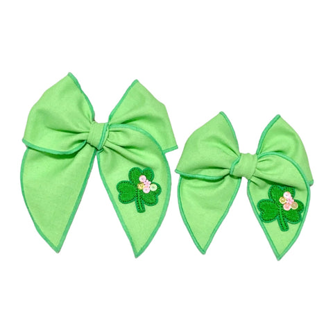 Green Shamrock Sequin Patch Fable Bow