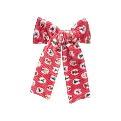 Red Christmas Print Velvet Longtail Bow