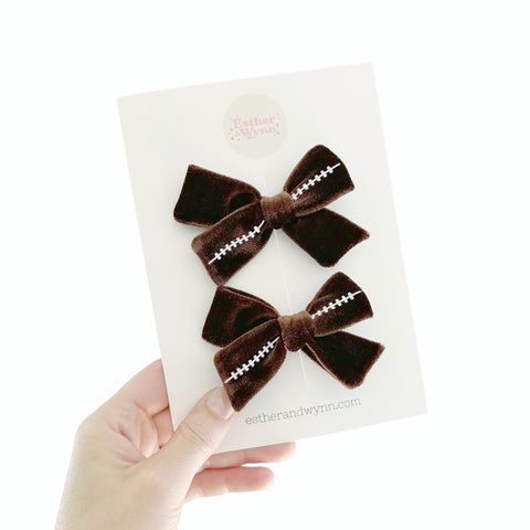 Football Velvet Pigtail Bow Set