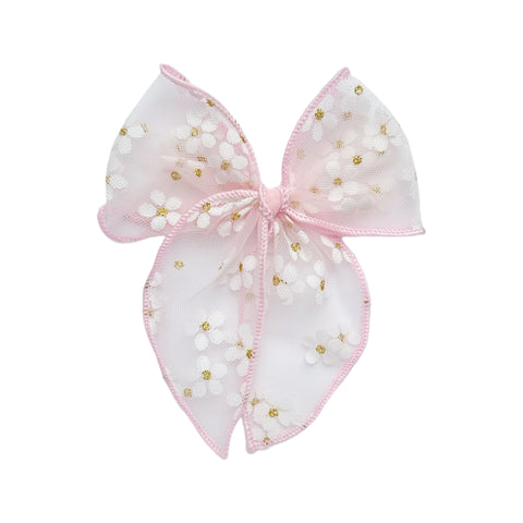 Small Pink Daisy Tulle Fable Bow