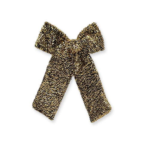 Black & Gold Tinsel Longtail Bow