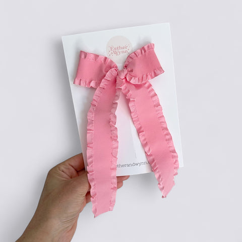 Pink Ruffle Longtail Bow