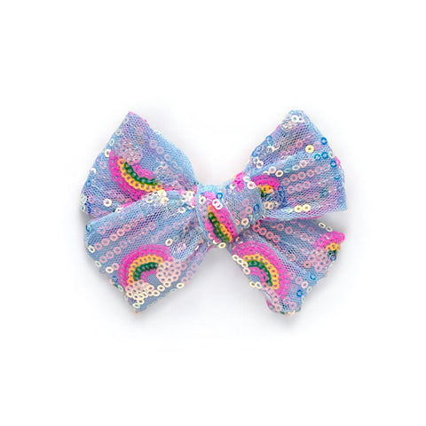 Blue Rainbow Sequin Pinwheel Bow