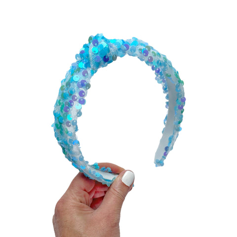 Blue Sequin Knot Headband