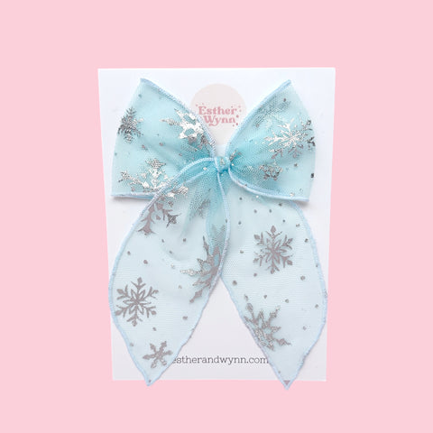 Blue & Silver Snowflake Tulle Fable Bow