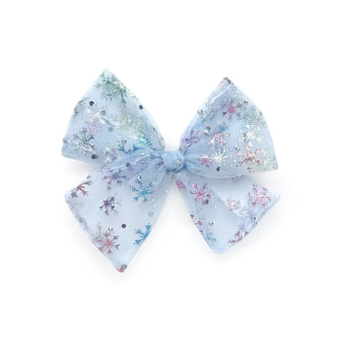 Blue Rainbow Snowflake Tulle Pinwheel Bow
