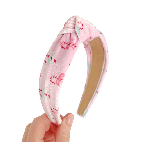 Pink Candy Cane Velvet Knot Headband